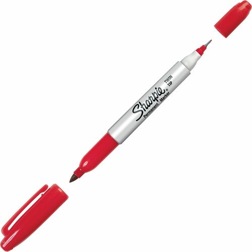 Newell Brands Permanent Marker, Twin Tip, Fine/Ultra Fine Point, Red Ink