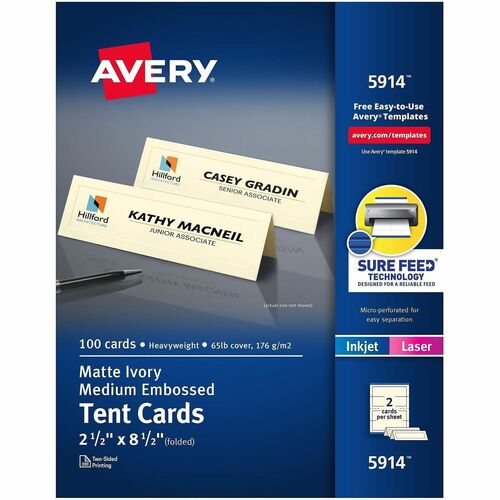 Avery Tent Cards, Embossed, 2-1/2"x8-1/2", 100/PK, Ivory