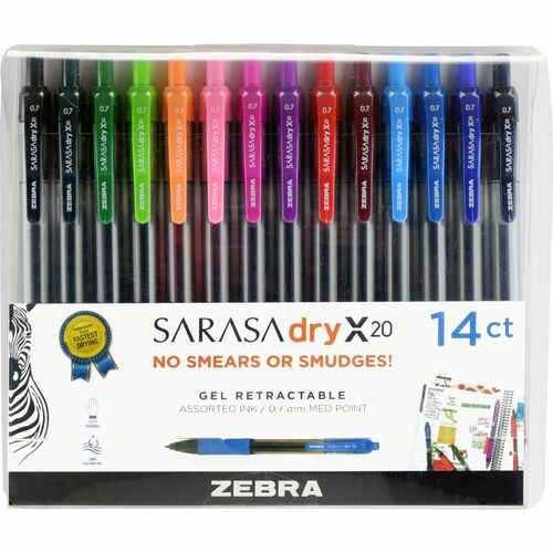 Zebra Gel Pen, Retract, .7mm, 14/PK, Ast Barrel/Ast Ink