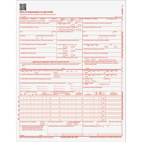 Tops Laser Printer Claim Forms,CMS-1500,1-Part,9-1/2"x11",500/PK