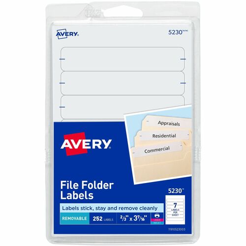 Avery Filing Labels, Removable, Laser/Inkjet, 1/3 Cut, 252/PK, WE