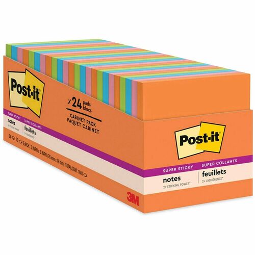 3M Super Stick Notes,Cabinet Packs,3"x3",24/PK,Riodejaneiro