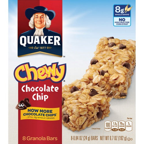 Quaker Foods Chewy Granola Bars, 6.7oz., 8/BX, Chocolate Chip