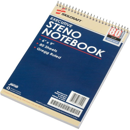 SKILCRAFT Steno Notebook, Exec.,Gregg-Ruled,80 Sht/Pad,6"x9",12/PK,WE