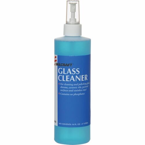 SKILCRAFT Glass Cleaner, Biobased, 16 oz. Spray, Blue Formula