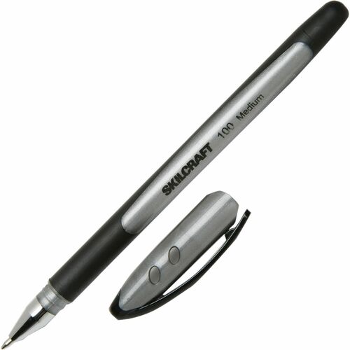 SKILCRAFT Ballpoint Stick Pen,Rubber Grip,Med, Black Ink