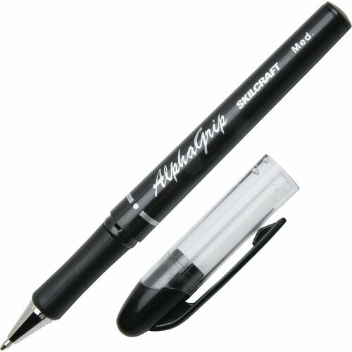 SKILCRAFT Ballpoint Pen,Soft Grip,Refillable,Med,1 Dozen,BK Ink/Barrel