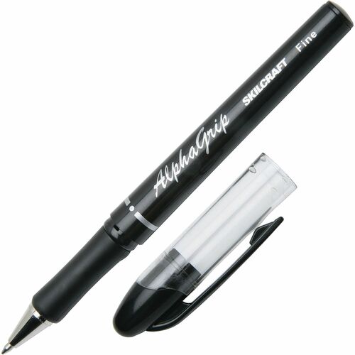 SKILCRAFT Ballpoint Pen,Soft Grip,Refillable,Fine,1 Dozen,BK Ink/Barrel