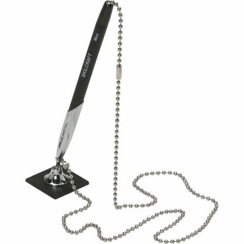 SKILCRAFT Chain Pen, Swivel Holder, Med. Pt., 24" Ball Chain, BK Ink