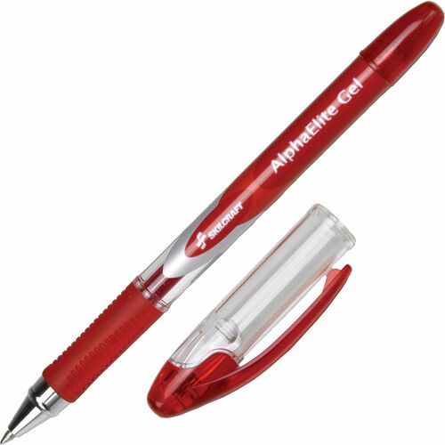 SKILCRAFT Gel Pen, 0.7mm, 1 Dozen, CL Barrel/Red Ink