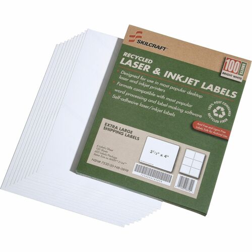 SKILCRAFT Shipping Labels,Inkjet/Laser,3-1/3"x4",600/BX,WE