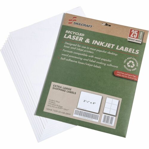 SKILCRAFT Shipping Labels,Inkjet/Laser,3-1/3"x4",150/PK,WE