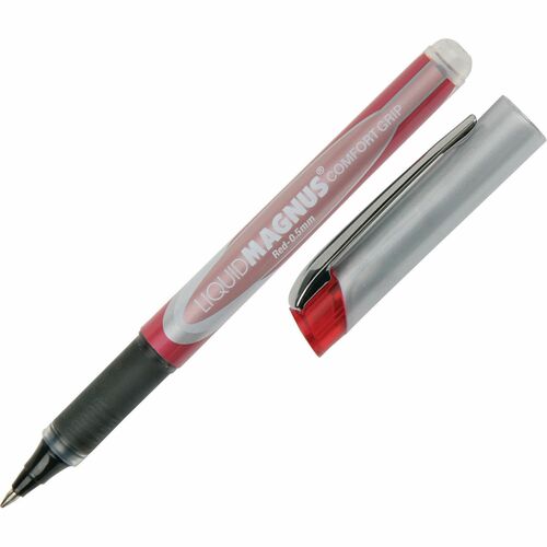 SKILCRAFT Roller Ball Pens, Comfort Grip, 0.5mm, Micro, 4/PK, Red Ink