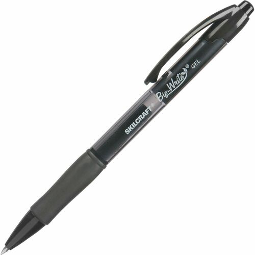 SKILCRAFT Gel Pen, Retract, Med Pt, Biobased,1 Dozen, BK Barrel/BK Ink