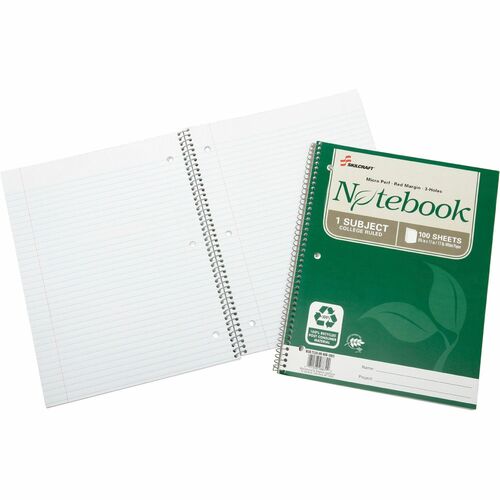 SKILCRAFT Spiral Notebook,1-Subj, 3HP,100 Shts,8-1/2"x11",3/PK,WE
