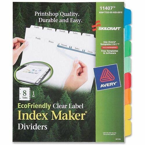 SKILCRAFT Index Divider Makers, 8 Tab, Single Set, 8-1/5"x11", White