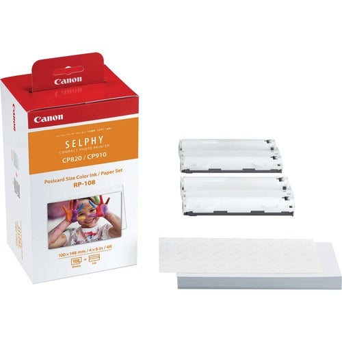 Canon Ink Paper Kit,f/ SELPHY Printer,108 Postcard Shts,2 Ink Tank