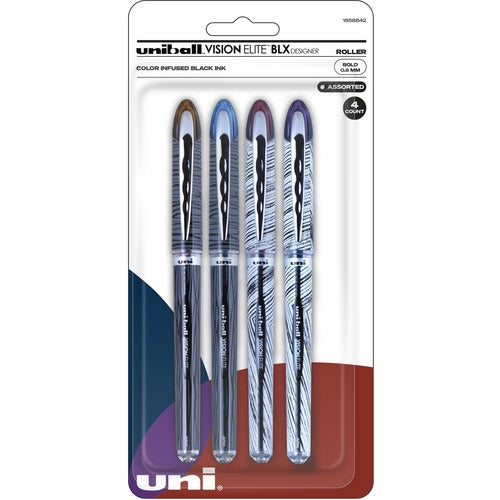 uni-ball Corporation Vision Elite Rollerball Pen, .8mm, 4/PK, BK Ink/ AST Barrel