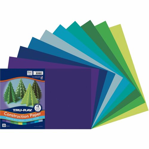 Pacon Construction Paper, 76lb., 12"x18", 50/PK, Cool Ast