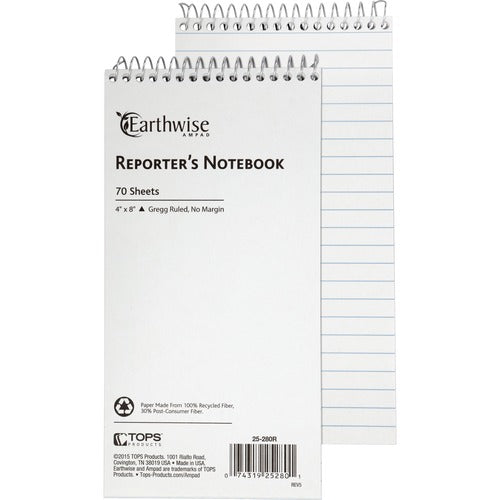 Tops Reporters Notebook, 70 Shts, Top-bound 4"x8", White