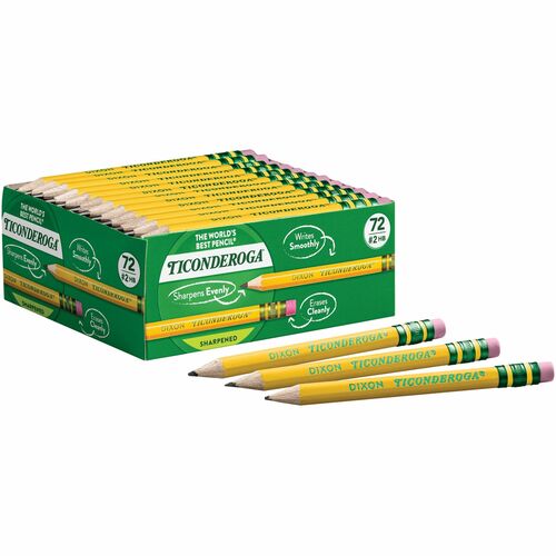 Dixon Ticonderoga Company Golf Pencil, Ticonderoga, 3.5", 72/BX, Yellow