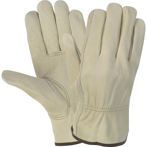 MCR Safety Work Gloves, Leather, Medium, 2 Gloves/PR, Cream