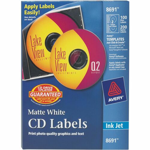 Avery CD Labels, Inkjet Matte, 100/PK, White