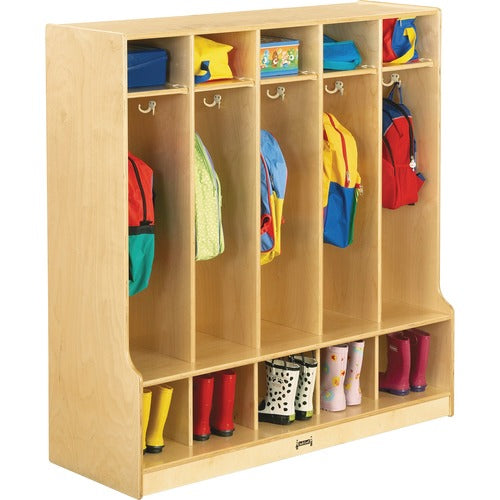 Jonti-Craft, Inc. Coat Locker, 5-Section, w/Step, 48"x17-1/2'x50-1/2", Brown