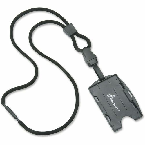 SKILCRAFT ID Holder w/36" Lanyard, 2-Card Cap, 1 Dozen, CL/BK