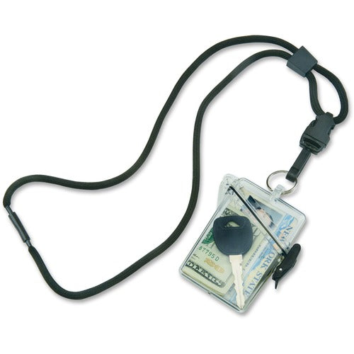 SKILCRAFT ID Holder, 7-Card Cap, 36" Lanyard, 1 Dozen, CL/BK