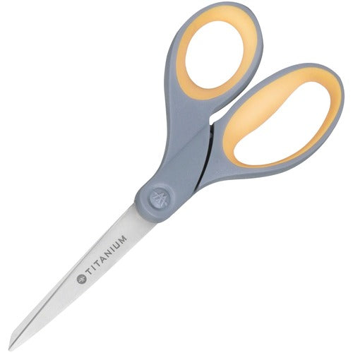 SKILCRAFT Titanium Scissors, 7", Bent, Gray/Yellow