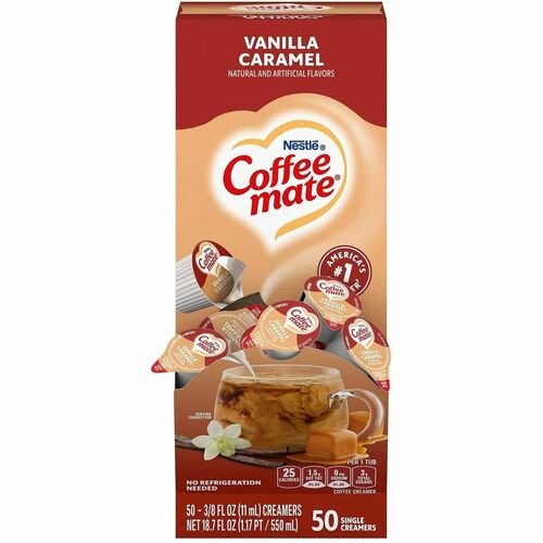 Nestle USA Creamer, Liquid, Vanilla Caramel, 0.38oz Singles, 50/BX, WE