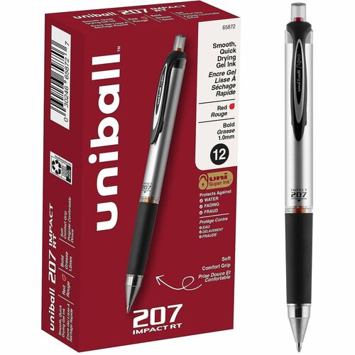 uni-ball Corporation Pens, Gel, 207 Impact RT, 1.0mm, RD Ink, SR/BK Barrel