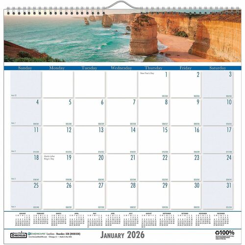 House Of Doolittle Monthly Wall Calendar, 12"x12", Wirebound, Coastlines-HOD328