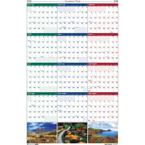 House Of Doolittle Yearly Wall Cal,Erasable,Reversible,18"x24",Nature-HOD3930