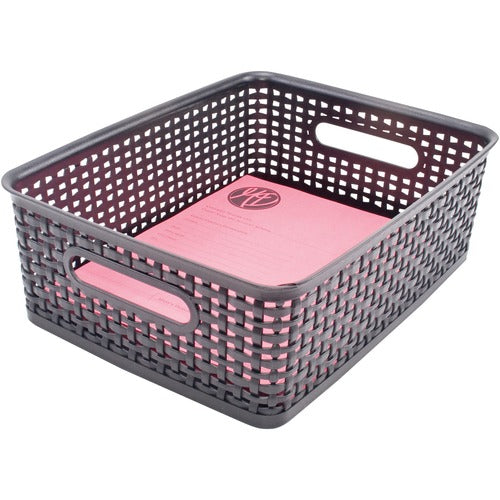 Advantus Corp. Storage Bins, Plastic, Med, 10-1/2"x14"x4-3/5", 2/PK, Black