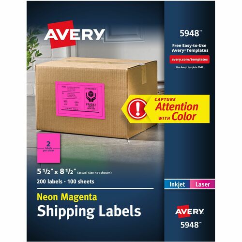 Avery Shipping Labels,Laser,Hi Vis,5-1/2"x8-1/2",200/BX,Neon MA