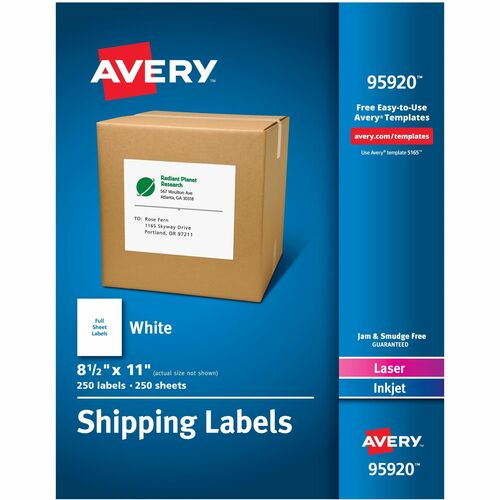 Avery Shipping Labels, Lsr, 8-1/2"x11", 250/BX, White