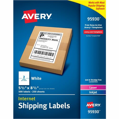 Avery Shipping Labels, Lsr, 5-1/2"x8-1/2", 500/BX, White