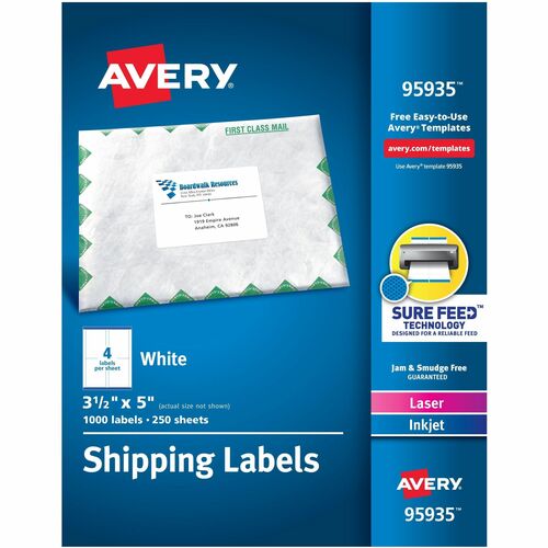 Avery Shipping Labels, Lsr, 3-1/2"x5", 1000/BX, White