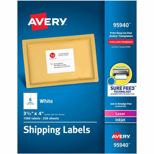 Avery Shipping Labels, Lsr, 3-1/3"x4", 1500/BX, White