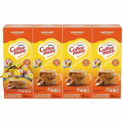 Nestle USA Liquid Creamers, Hazelnut, 0.38oz Singles, 50/BX, 4BX/CT