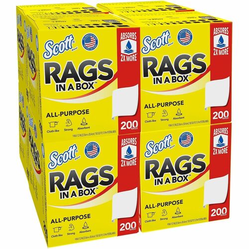 Kimberly-Clark Professional Rags In A Box, w/ Handle, 10"x13", 200 Towels, 8BX/CT, White