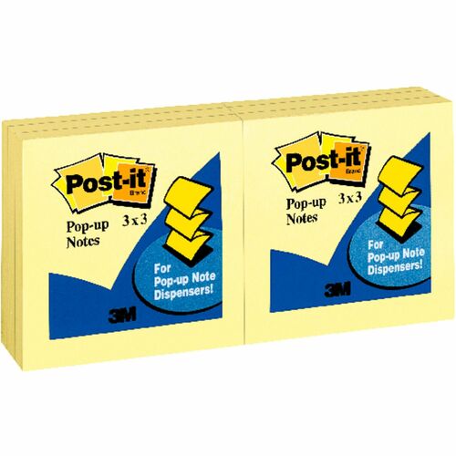 3M Original Pop-up Notes, 100 Sheets/Pad, 3"x3", 12PD/PK,YW