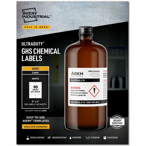 Avery Labels, GHS Chemical, Laser, 2"x4", 500/BX, White