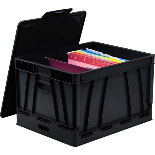 Storex Industries Corporation Collapsible Crate w/Lid, 13-3/5"x20"x10-2/5", Black