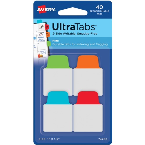 Avery Ultra Mini Tabs, 1"x1-1/2", 40/PK, Primary AST