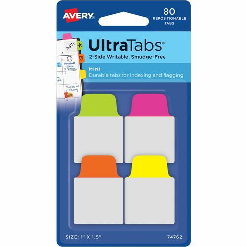 Avery Ultra Mini Tabs, 1"x1-1/2", 80/PK, Neon