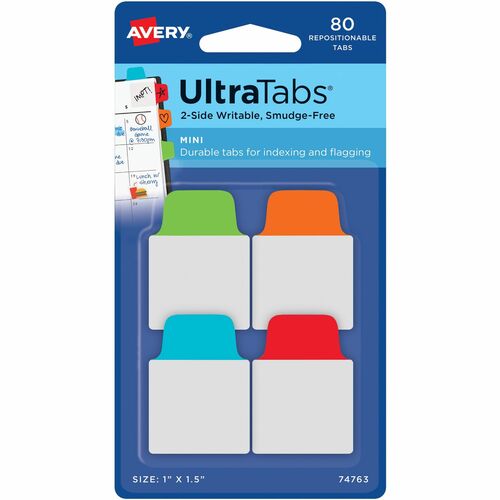 Avery Ultra Mini Tabs, 1"x1-1/2", 80/PK, Primary AST