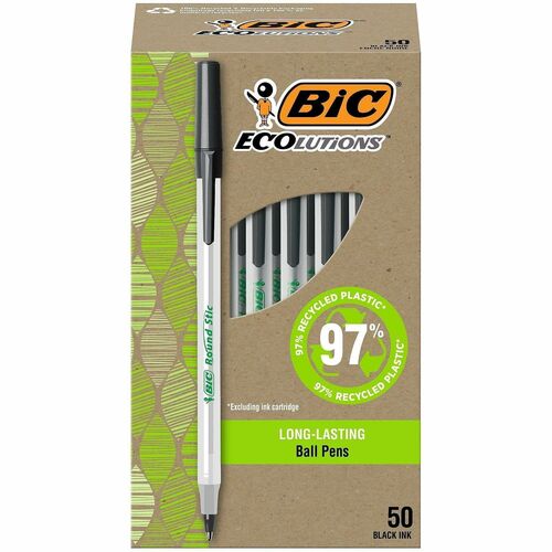 Bic Pen,Ballpoint,Stick,1.0mm,50/BX,Semi-CL Barrel/Black Ink